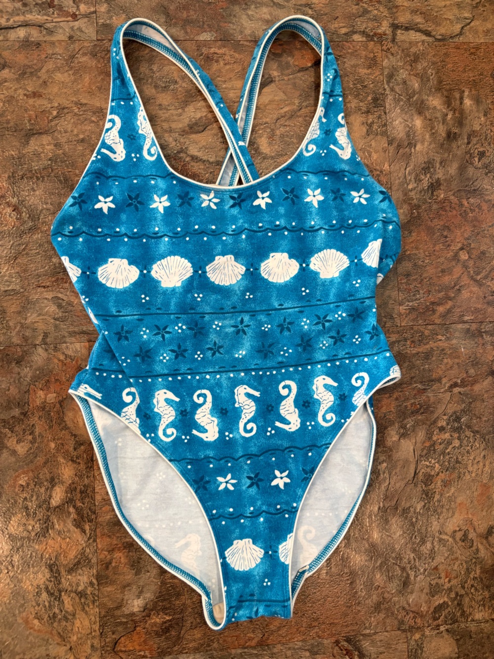 Vintage Xhilaration blue seahorse and seashell blue bodysuit
